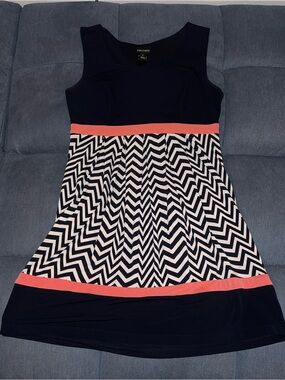 Navy and Coral Chevron Fit & Flare Dress
